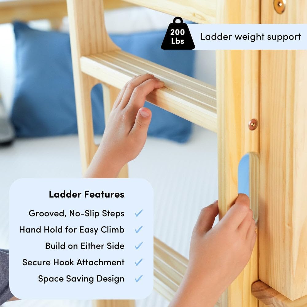 Max & Lily Bunk Bed Twin over Twin, Solid Wood Bunk Bed Frame with Ladder for Kids, 14' Safety Guardrails, Easy Assembly, No Box Spring Needed, Natural