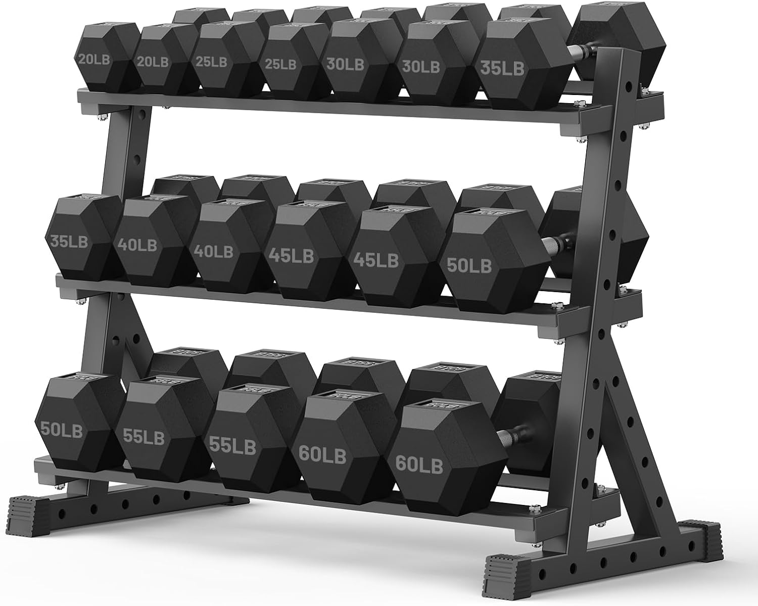 PAPABABE Hex Dumbbell Set with Rack, Rubber Encased Free Weight with Weight Storage Racks, Multiple Weight Options for Home Gym and Fitness