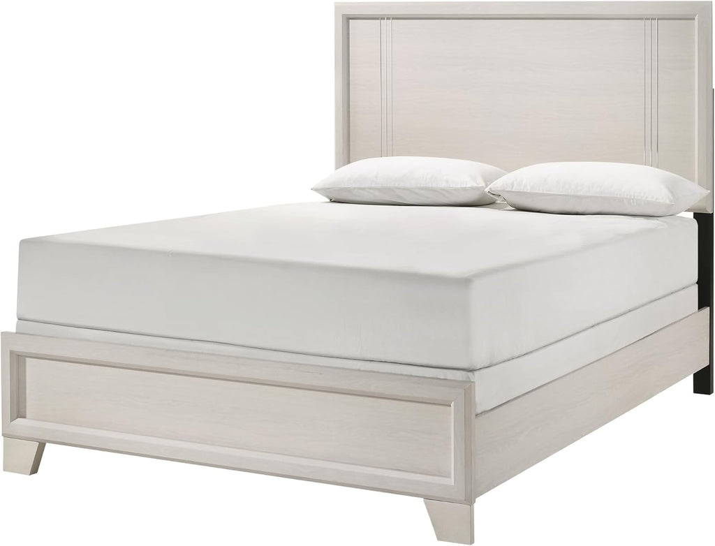 Beautiful Lustrous White Cream Finish Full Size Panel Bed Wooden 3pc Bedroom Furniture Set