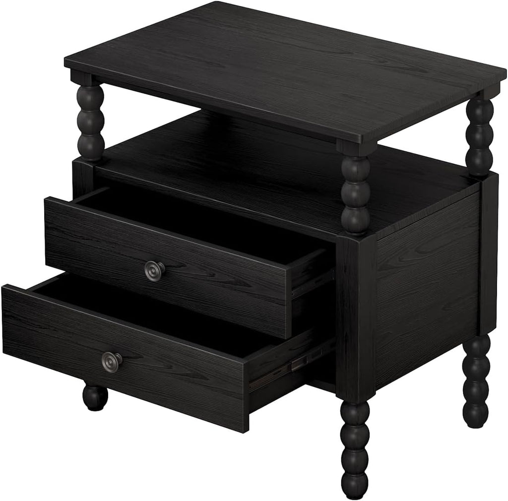 3 Pieces Bedroom Sets King Size Wood Platform Bed with Gourd Shaped Headboard with 2 Nightstands,Antique Black
