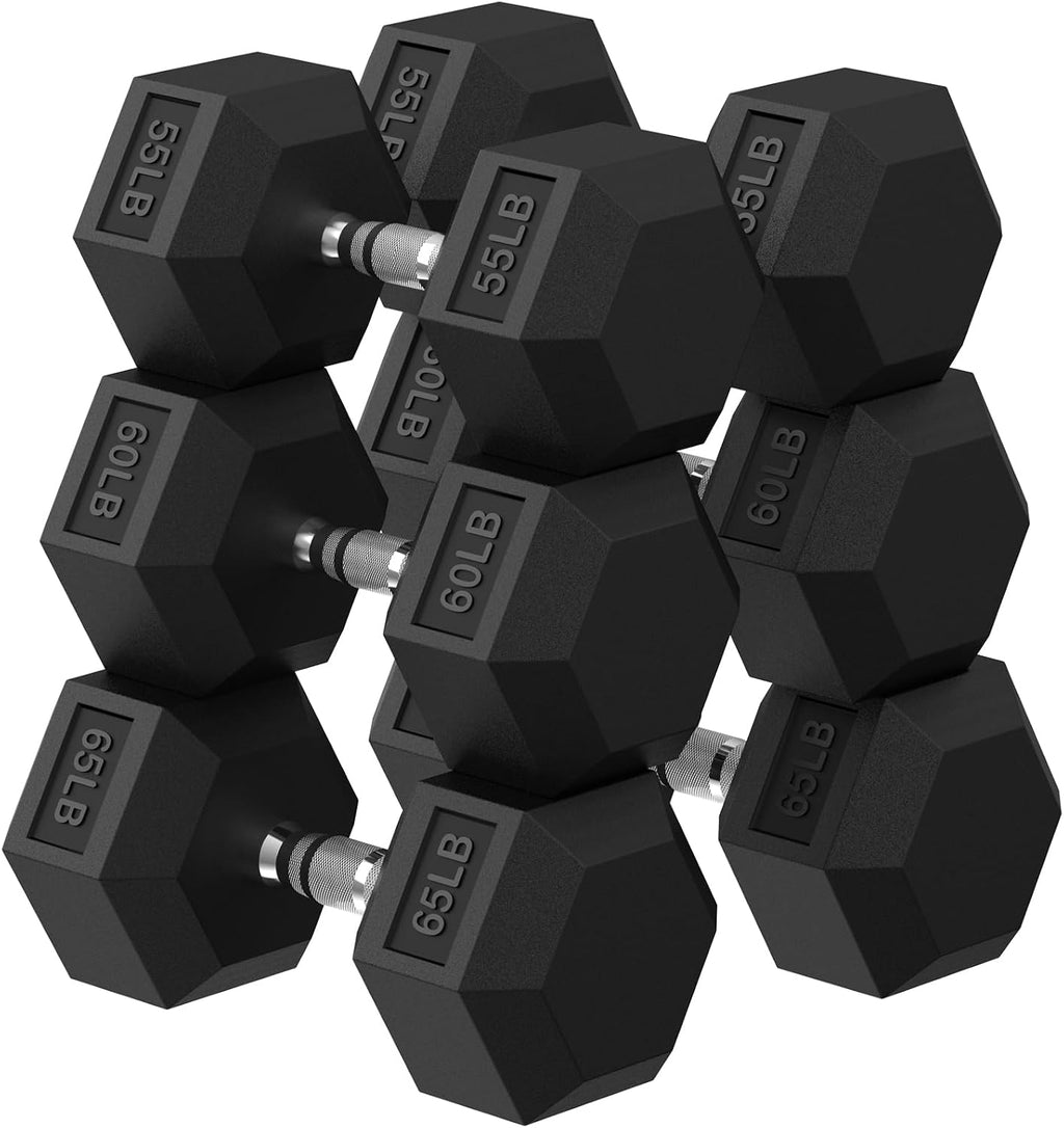HANDBODE Hex Dumbbell 45-640 lb Set, Rubber Encased Exercise & Fitness Dumbbells for Home Gym, Hand Weights for Strength Training