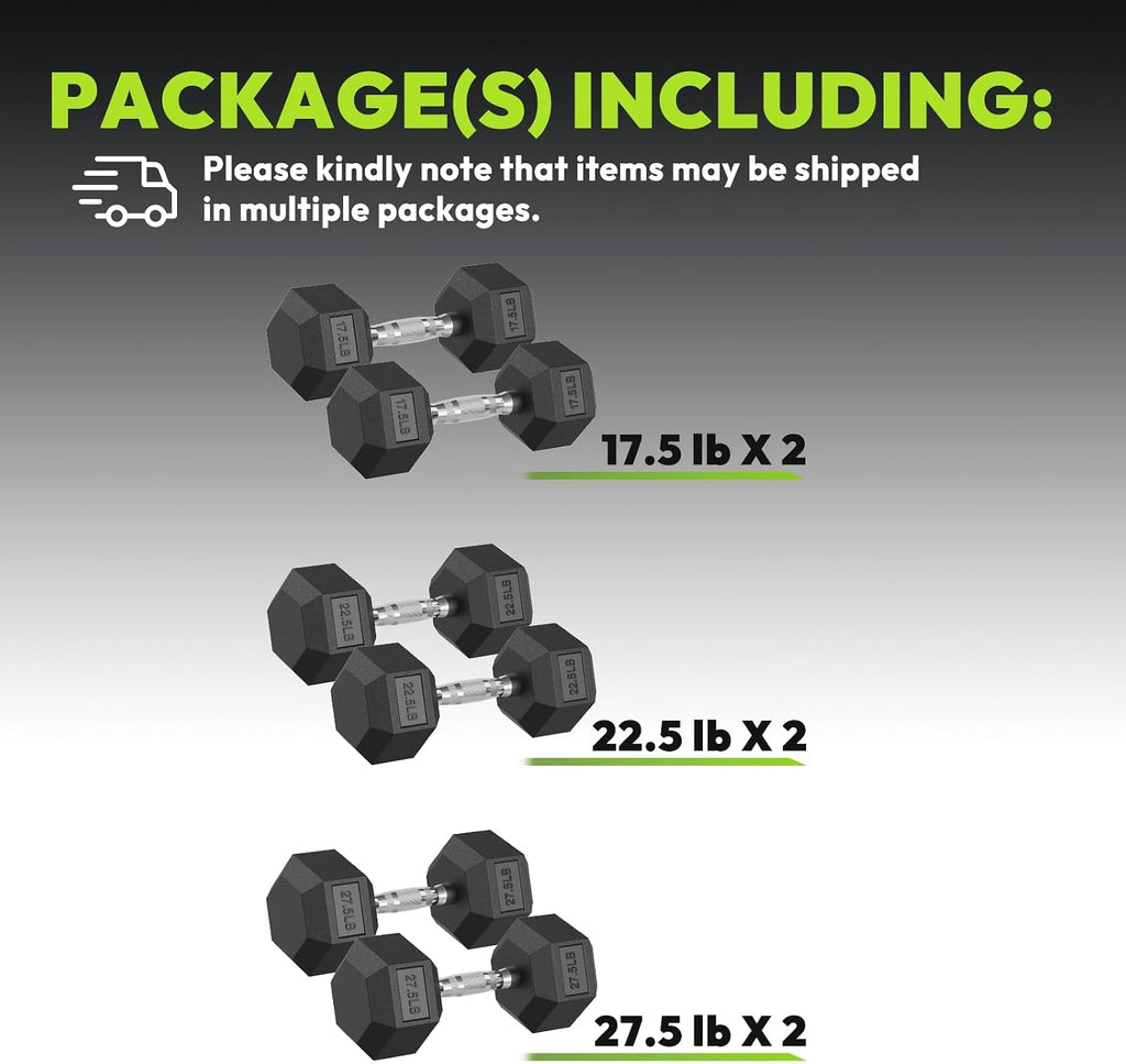 HANDBODE Hex Dumbbell 45-640 lb Set, Rubber Encased Exercise & Fitness Dumbbells for Home Gym, Hand Weights for Strength Training