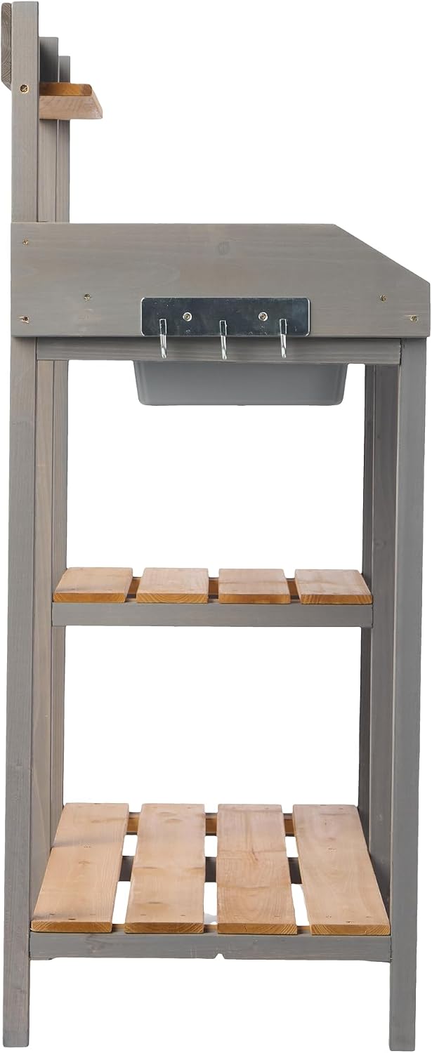 Outdoor Potting Bench, Wooden Workstation Table with Cabinet for Backyard GSupplies