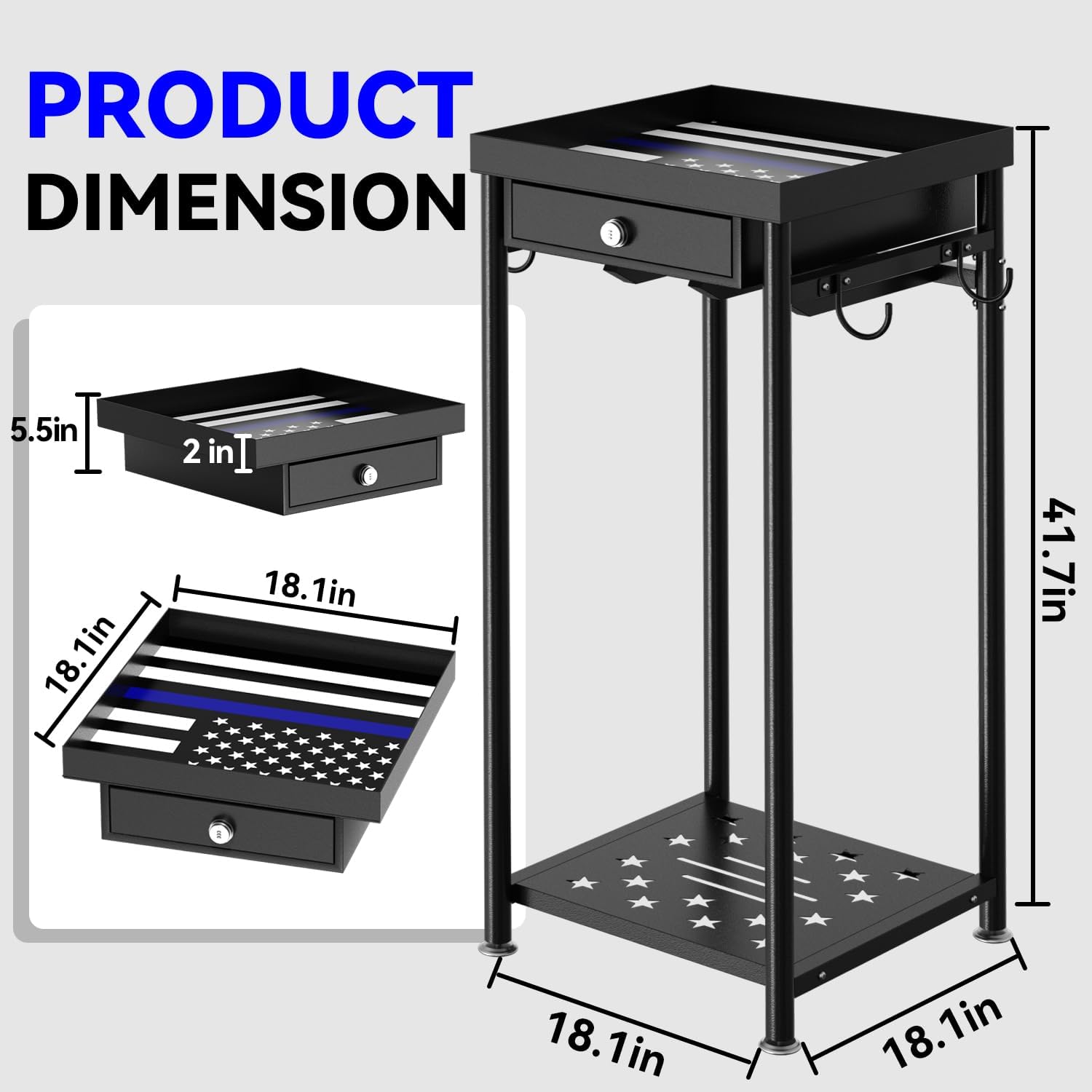 Heavy Duty Police Gear Rack with Drawer, Freestanding Tactical Duty Gear Rack Organizer with Hooks, Black Body Armor Stand for Storing Uniform, Vest Belt Helmet, Police Gift