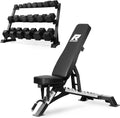 RitFit Rubber Coated Hex Dumbbell Set with Rack, 5-780LB for Home Gym Strength Training, Anti-Slip Knurled Handle, Hexagon Anti-Roll, Heavy-Duty Storage Rack