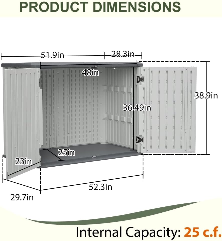 Heavy-Duty Plastic Storage Shed with Floor – Weather-Resistant Outdoor Utility Shed for Garden Tools, Lawn Equipment & Yard Supplies (L-White + Plastic)