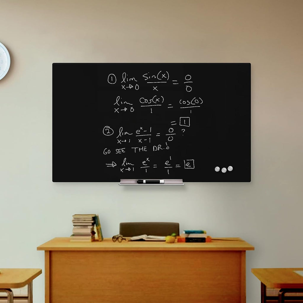 Fab Glass and Mirror Magnetic Glass Dry Erase Board - Frameless Black Whiteboard - Wall Mounted with Marker, Eraser & Rare Earth Magnets - 36'W x 24'H