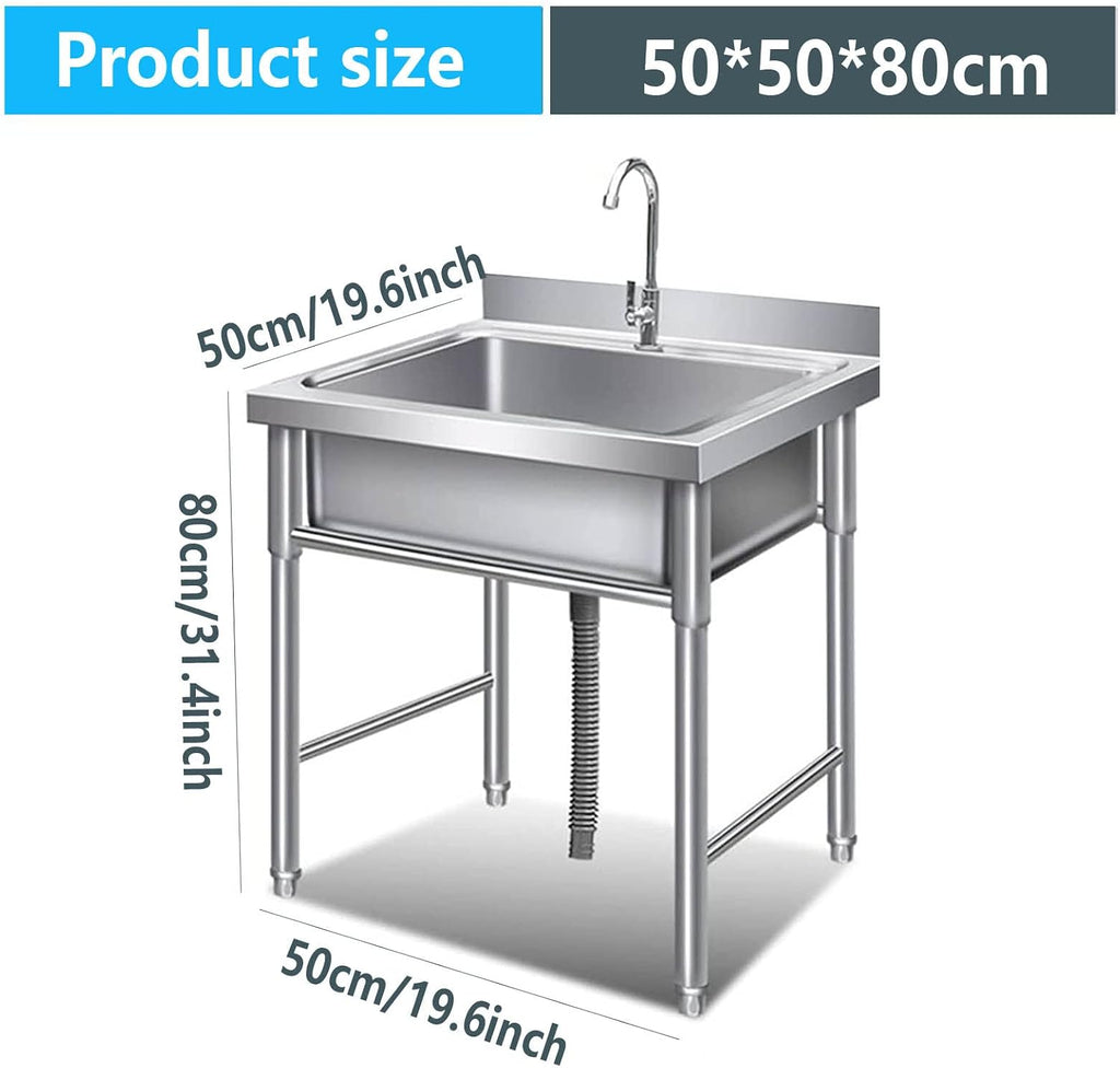 Commercial Sink, Stainless Utility Restaurant Sink,Industrial Sinks Free Standing Utility Sinks with Stands and Workbench for Garage Restaurant Kitchen Outdoor(50 * 50 * 80cm)