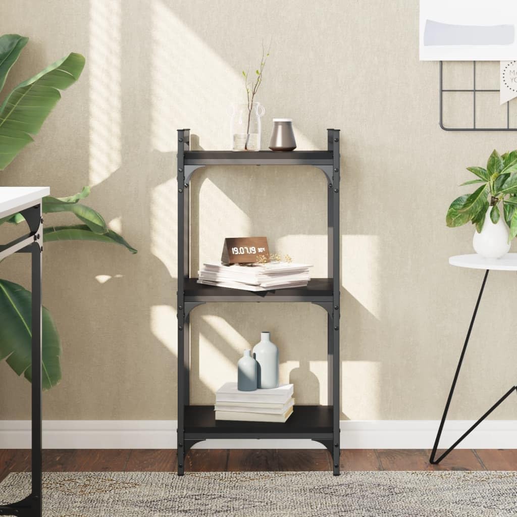 Black Engineered Wood Bookcase with Adjustable Shelves, Industrial Design, 33.9-Inch Tall, for Living Room, Home Office, and Bedroom Storage