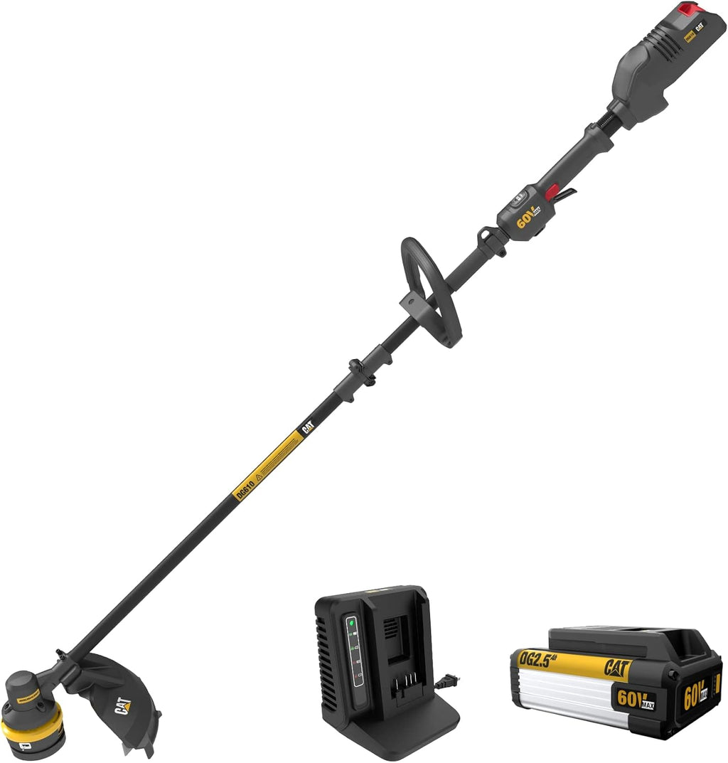 Cat DG610 60V 15' Brushless String Trimmer Cordless with Dual Line Bump Feed Head, Edger with Quick Line Load, Weed Trimmer with ECO Mode for Extended Runtime – Battery & Charger Included