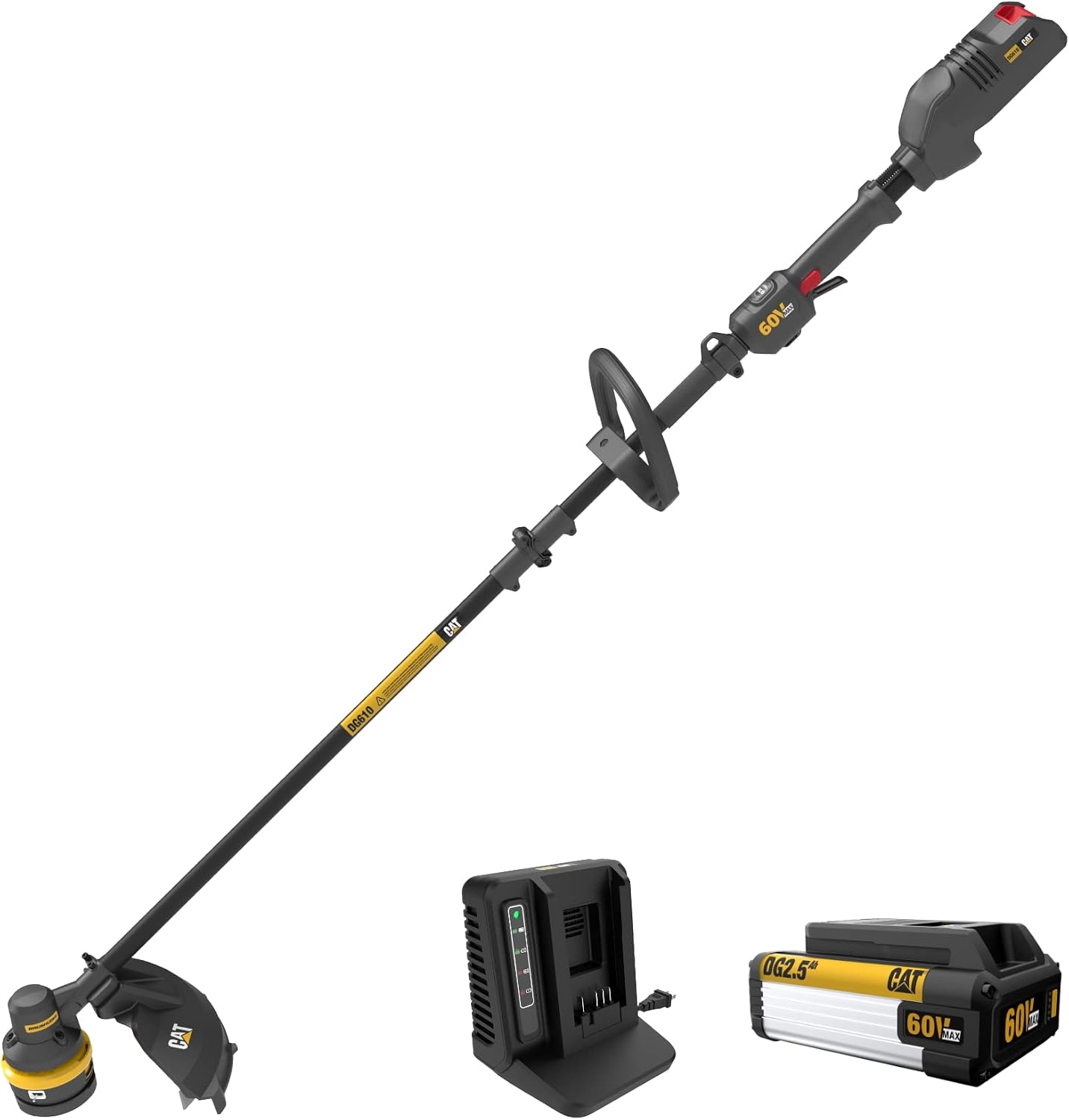 Cat DG610 60V 15' Brushless String Trimmer Cordless with Dual Line Bump Feed Head, Edger with Quick Line Load, Weed Trimmer with ECO Mode for Extended Runtime – Battery & Charger Included