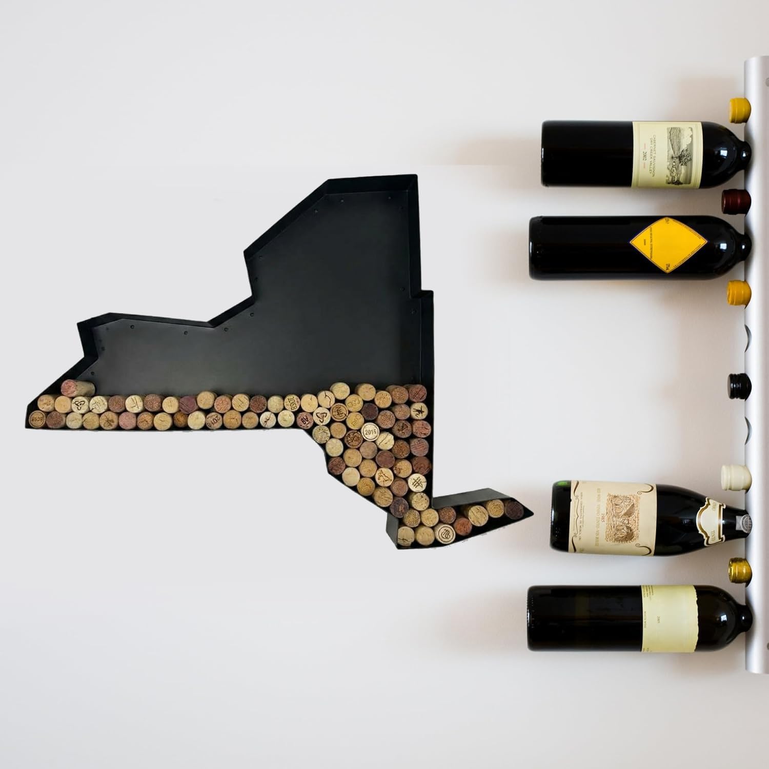 NEONSİGN New York State Map Wine Cork Holder Metal New York Decor Sign Wine Bar Pub Home Decoration (Black, 36 inch)