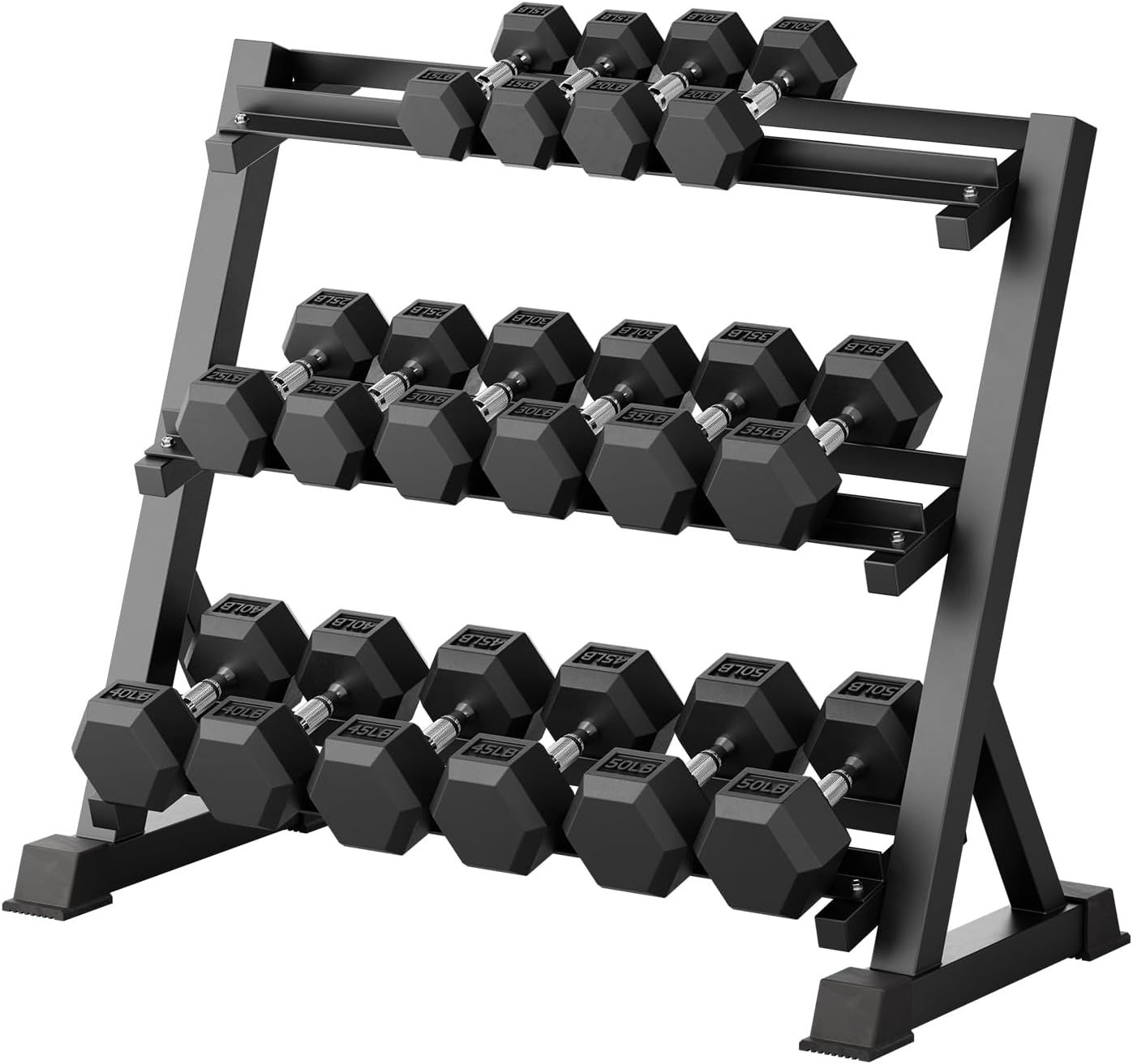 RitFit Rubber Coated Hex Dumbbell Set with Rack, 5-780LB for Home Gym Strength Training, Anti-Slip Knurled Handle, Hexagon Anti-Roll, Heavy-Duty Storage Rack