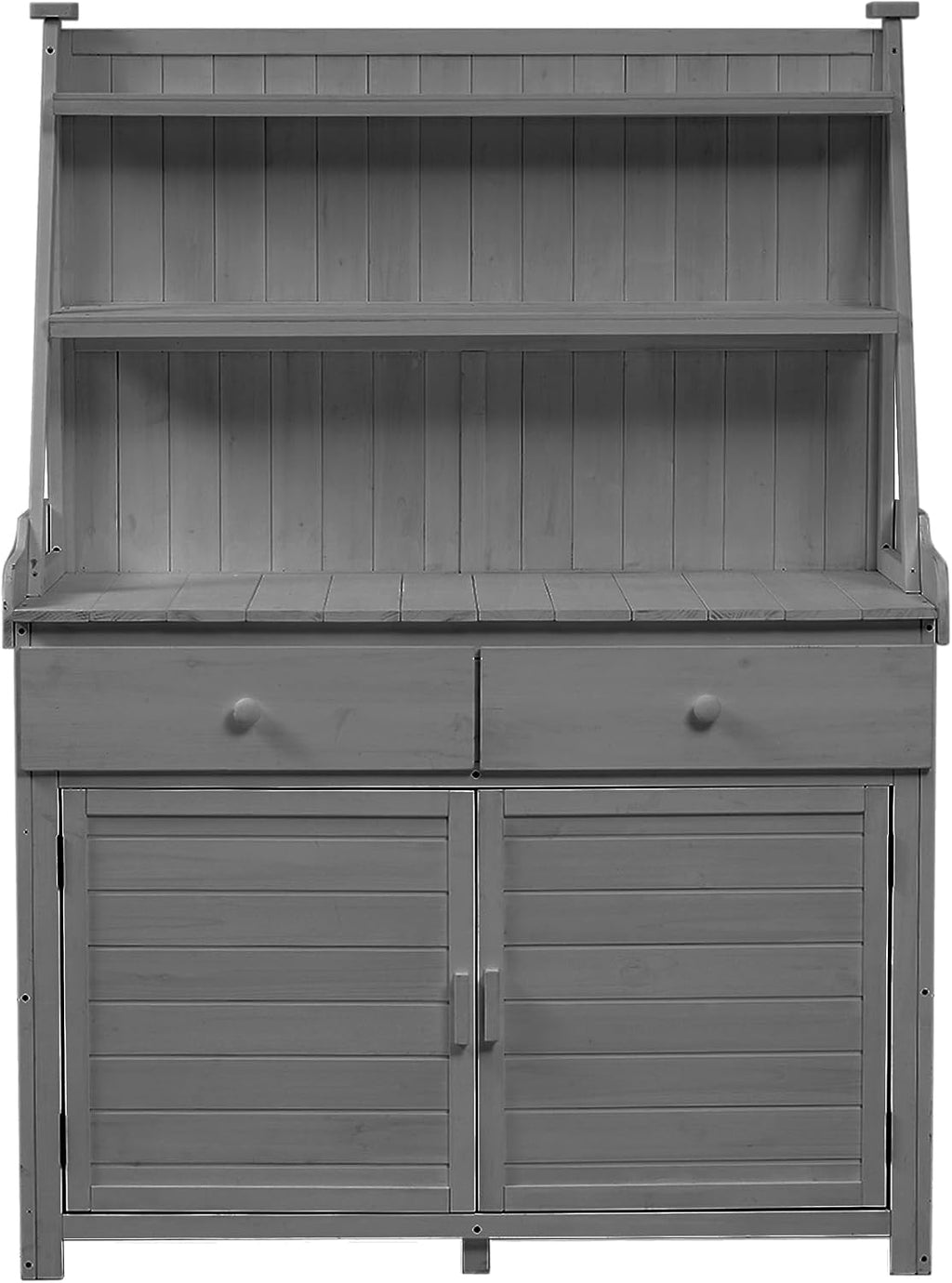 65'' H Outdoor Potting Bench Table, Garden Workstation with Storage Shelves, Drawers, and Cabinet, Outside Garden Table for Patio, Backyards,Easy Assembly,Gray
