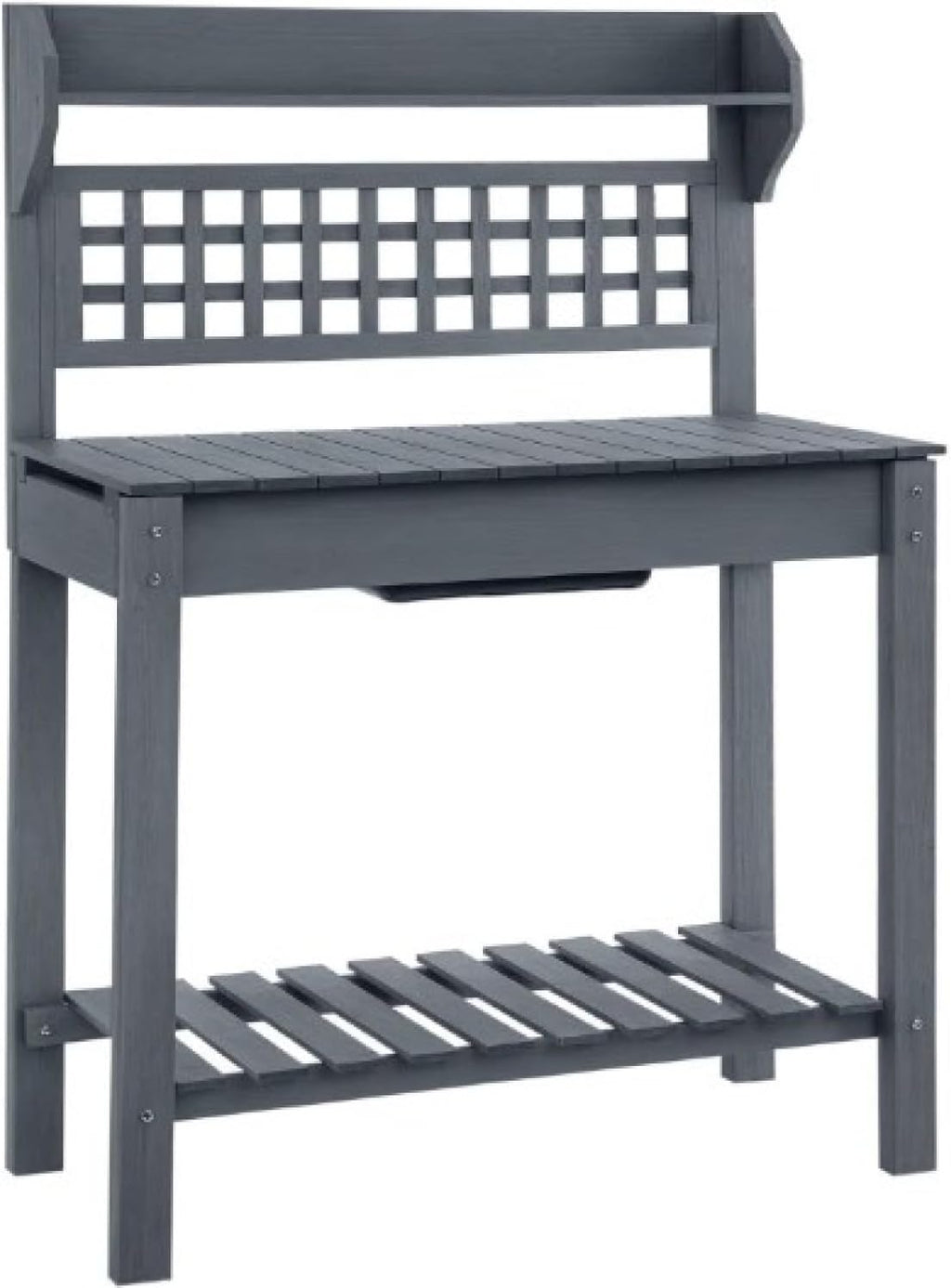Wooden Workstation, Outdoor Potting Bench Table, with Sliding Tabletop, Storage Shelf and Dry Sink, for Greenhouse, Garden, Patio - Wood Grey