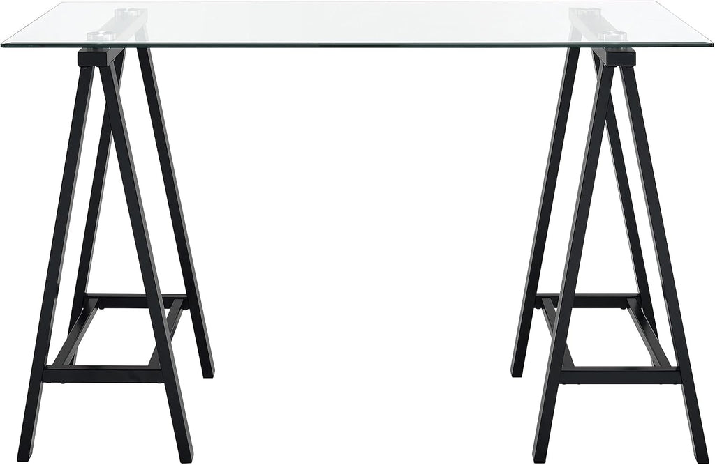 OSP Home Furnishings Middleton 47 Inch Desk with Clear Beveled Glass Top, Black Base