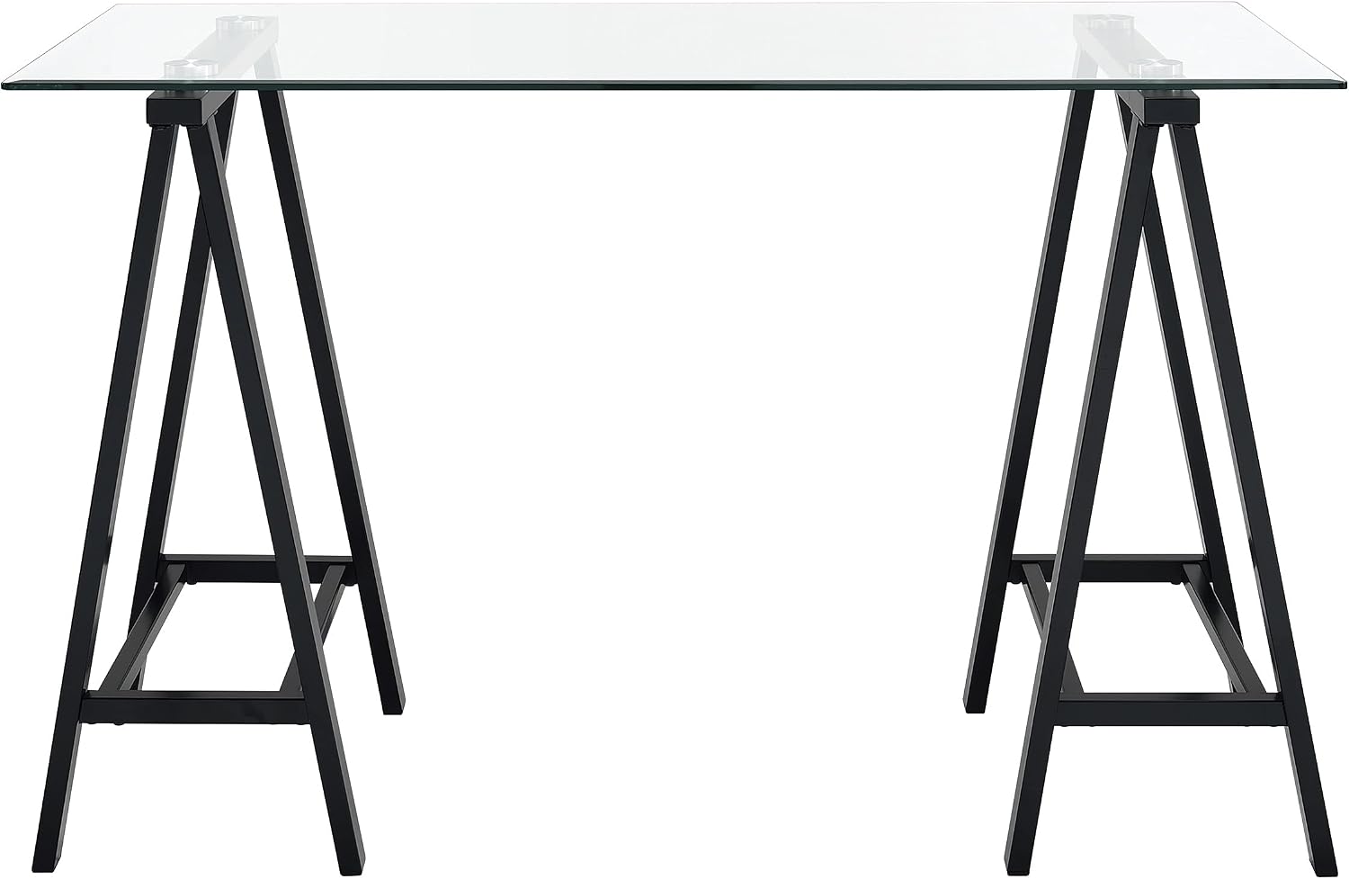 OSP Home Furnishings Middleton 47 Inch Desk with Clear Beveled Glass Top, Black Base