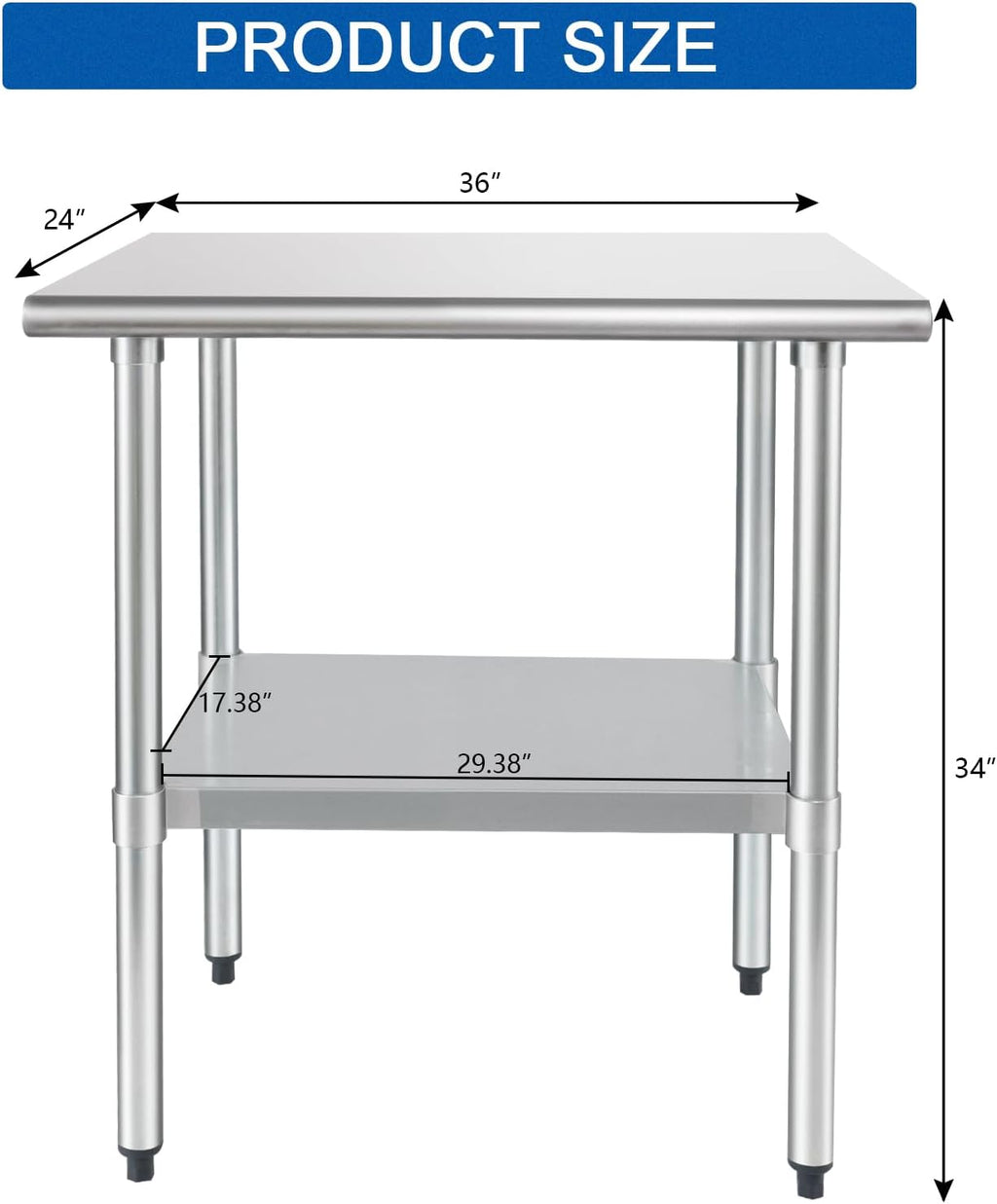HARDURA Stainless Steel Table 24X36 Inches with Undershelf and Galvanized Legs NSF Heavy Duty Commercial Prep Work Table for Restaurant Kitchen Home and Hotel