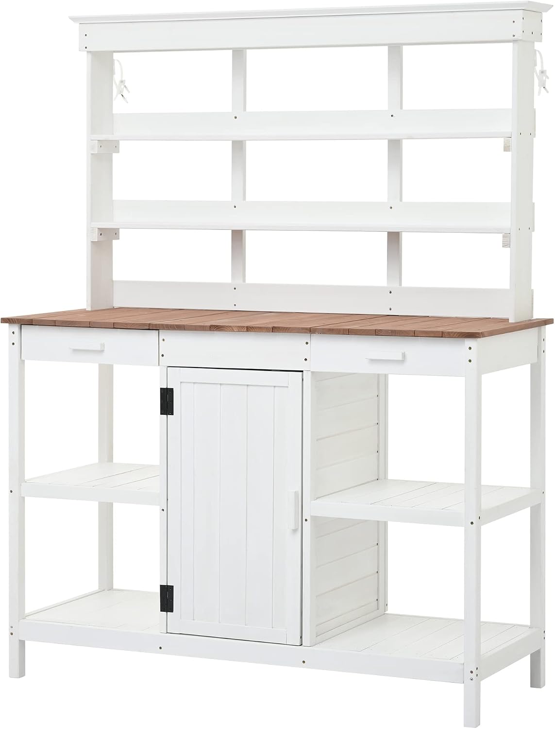 Flieks 50.2' W*66' H Large Garden Potting Bench Table with 2 Drawers, Cabinet and Open Shelves, Farmhouse Wooden Outdoor Work Bench, Patio Workstation for Garden, Patio, and Backyard (White)