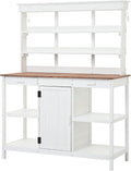 66' Large Outdoor Farmhouse Wooden Potting Bench Table, Garden Workstation with 2 Drawers, Cabinet and Open Shelves for Backyard, Mudroom (white)