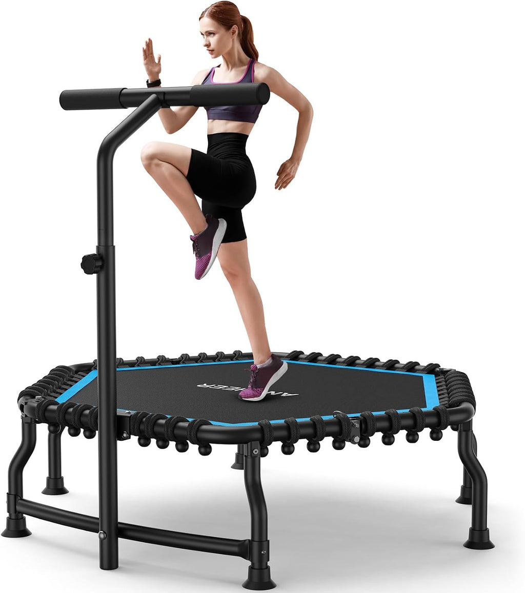 ANCHEER 50' Rebounder Trampoline for Adults- 2026 Foldable Mini Trampoline with Bar- Exercise Trampoline for Adults, Max Load 560lbs, for Indoor/Garden Workout