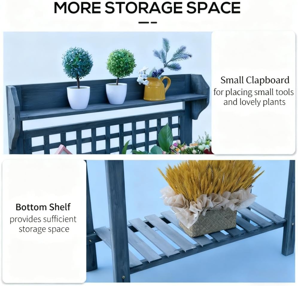 Wooden Workstation,Outdoor Potting Bench Table,with Sliding Tabletop,Storage Shelf and Dry Sink,for Greenhouse,Garden,Patio