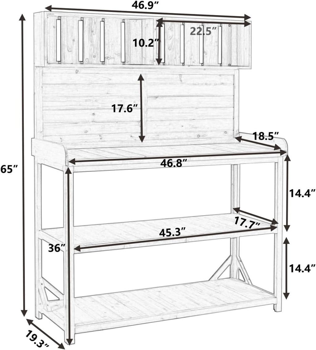 65' Large Wooden Farmhouse Rustic Outdoor Potting Bench Table, Patio Workstation, Garden Potting Bench with 4 Storage Shelves and Side Hook,Green