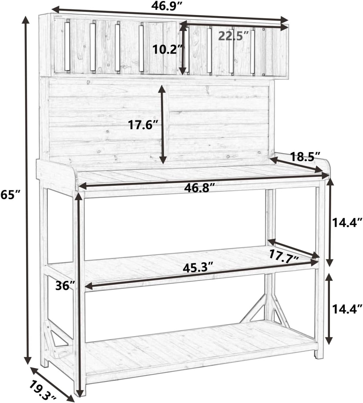65' Large Wooden Farmhouse Rustic Outdoor Potting Bench Table, Patio Workstation, Garden Potting Bench with 4 Storage Shelves and Side Hook,Green