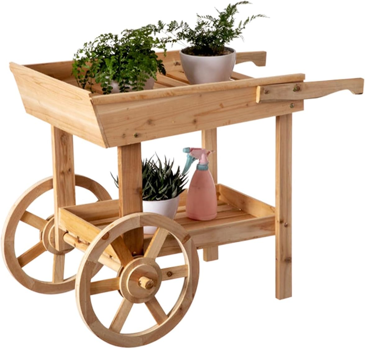 Potting Bench Table，Outdoor Potting Bench Table, Movable Cart Wooden Gardening Table ，w/Storage Shelf Flower Pot Bench for Garden, Patio, Greenhouse