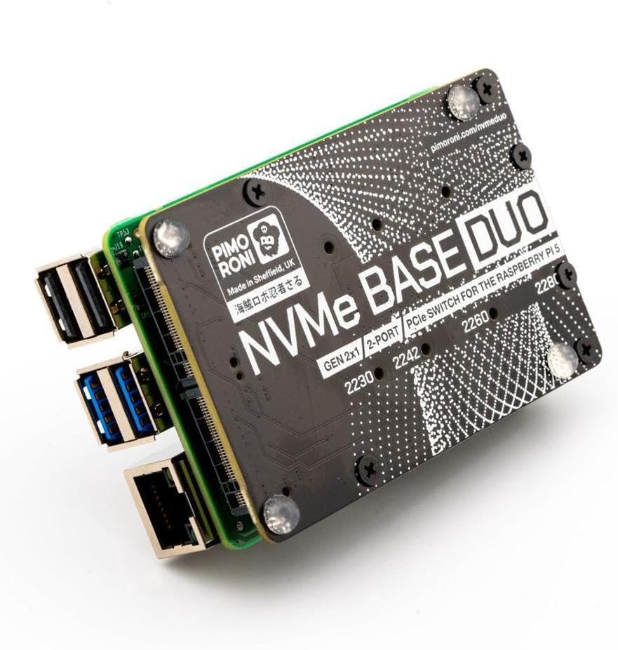 NVMe Base for Raspberry Pi 5 M.2 HAT PCIe Extension Board (M.2 2230 to 2280 Supported) (2 TB (Duo))