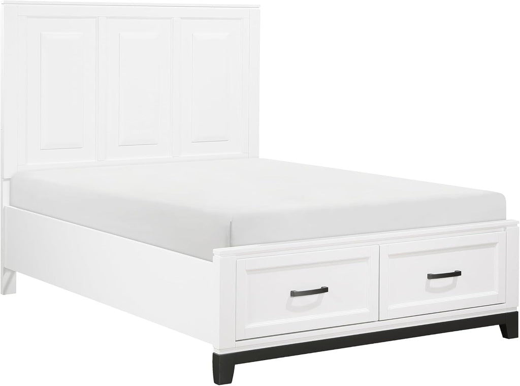 Transitional Bedroom Full Size 4-Pieces Set Platform Bed Footboard Drawers White Finish Furniture