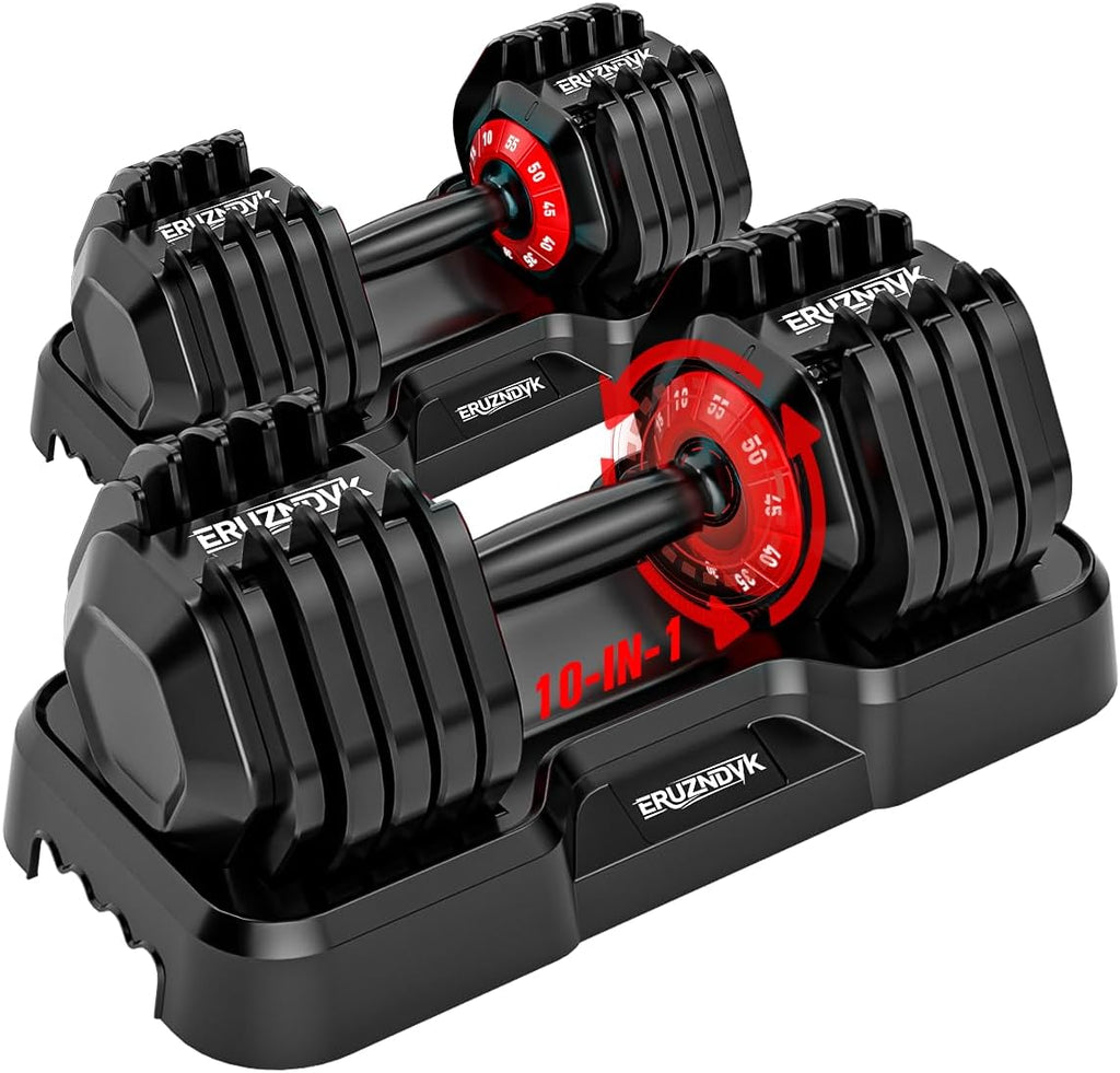 25/55lb Pair Adjustable Dumbbell Set, Adjustable Dumbbells Set of 2, 5 in 1/10 in 1 Free Weights Dumbbells Set with Anti-Slip Texture Handle, Weight Set For Home Gym Suit both Men and Women