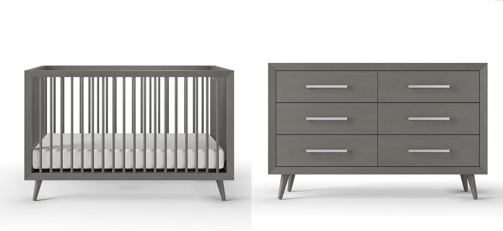 Child Craft Cranbrook Design 4-in-1 Convertible Baby Crib Nursery Furniture Set, Baby Bed and 6 Drawers Double Dresser, for Babies, Toddlers and Kids Bedroom (2 Piece - Lunar Gray)