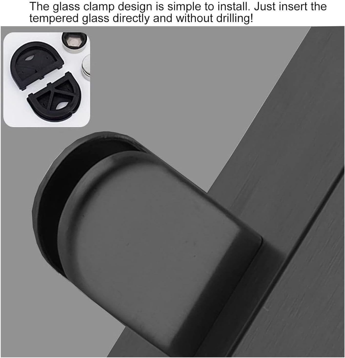 Black Glass Stair Railing Post Stainless Steel 304 Staircase Handrail Balusters with Glass Clamp and Rubbers, Metal Balustrade Suitable for Stairs, Terraces, Garden(Add Handrail Version)(End Post,75cm