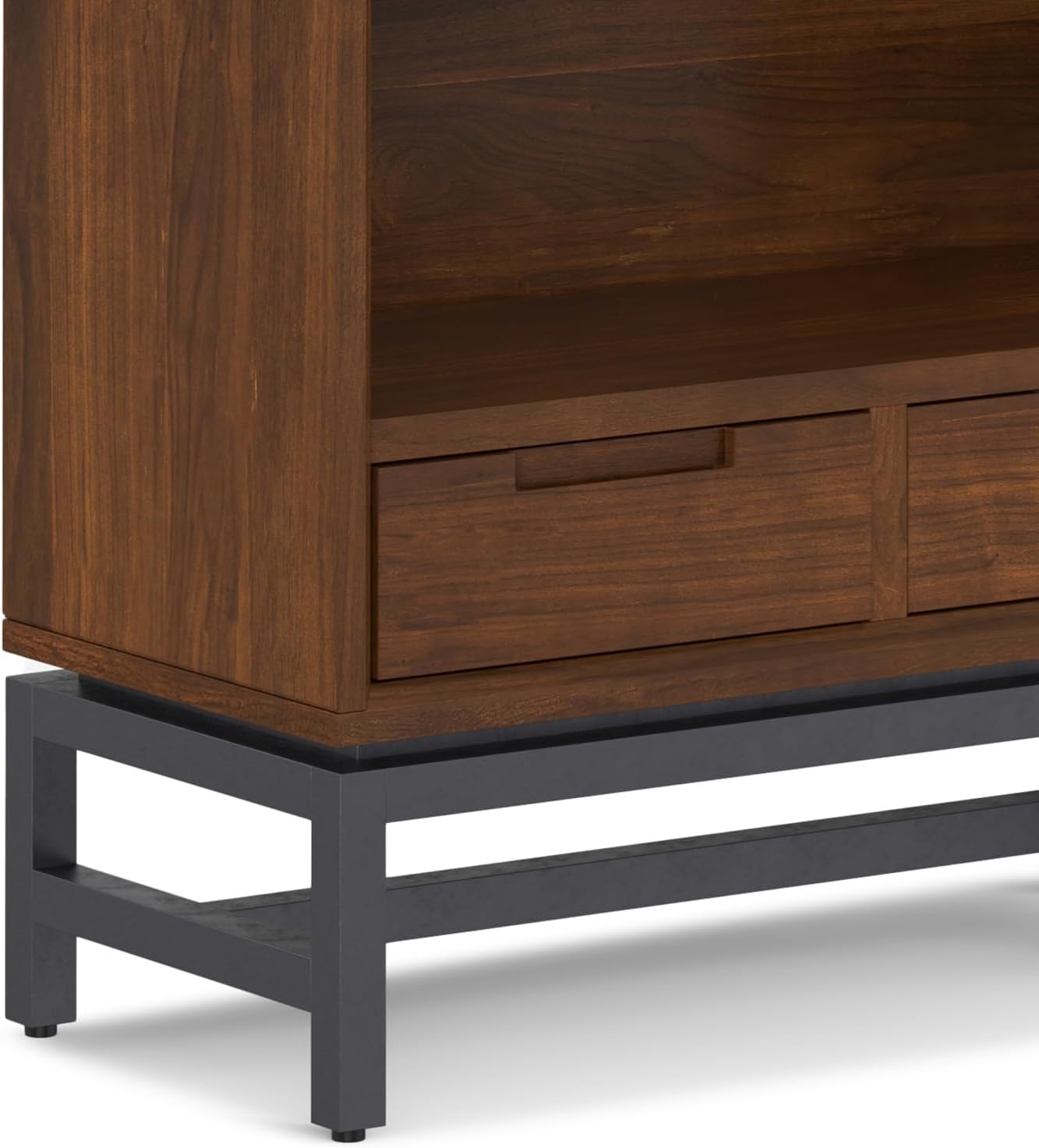 SIMPLIHOME Banting Bookcase - 66 inch Tall Solid Walnut Veneer and Metal Bookshelf, Industrial Storage for Living Room, Study Room or Office with Open Shelves and Metal Frame