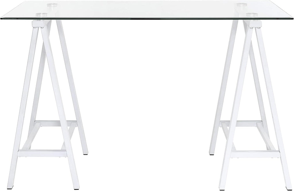 OSP Home Furnishings Middleton 47 Inch Desk with Clear Beveled Glass Top, White Base