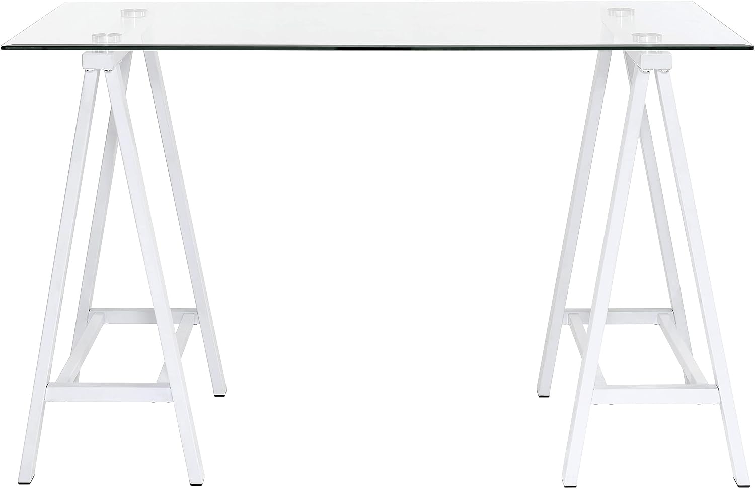OSP Home Furnishings Middleton 47 Inch Desk with Clear Beveled Glass Top, White Base