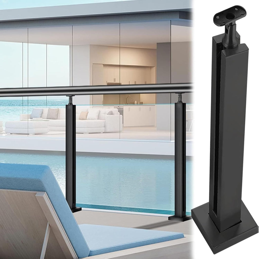 Black Glass Railing Post, End Post, Mid Post, Corner Post, 304 Stainless Steel Glass Railing Post With Socket Slot and Sturdy Base For Steps, Balconies, Staircases, Patios ( Color : Mid Post , Size :