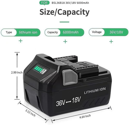 18V/36V Lithium-Ion Replacement Battery Compatible with Metabo HPT Multivolt Tools BSL36A18, BSL36B18, Fits 371751M, 372121M, High Capacity Cordless Power Tool Batteries Packs(6000mAh 2PCS)