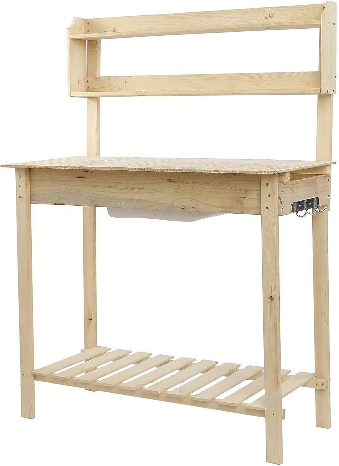 Garden Potting Bench Table w/Sliding Tabletop Workstation w/Removable Sink Outside Patio Furniture Gardening Bench Gardening Table Curved Bench Small Porch Bench