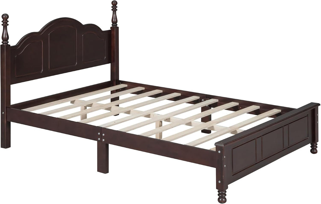 Merax 3-Pieces Bedroom Sets, Full Size Retro Style Wood Bed Frame with Two Nightstands and high Headboard for Bedroom, Wood Slat Support, No Box Spring Needed, Easy Assembly (Dark Walnut)
