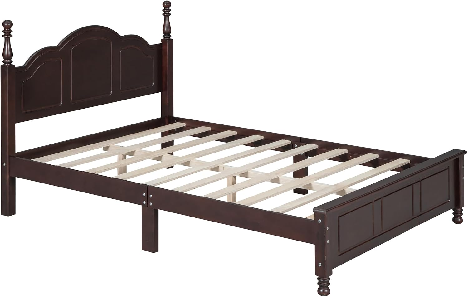 Merax 3-Pieces Bedroom Sets, Full Size Retro Style Wood Bed Frame with Two Nightstands and high Headboard for Bedroom, Wood Slat Support, No Box Spring Needed, Easy Assembly (Dark Walnut)