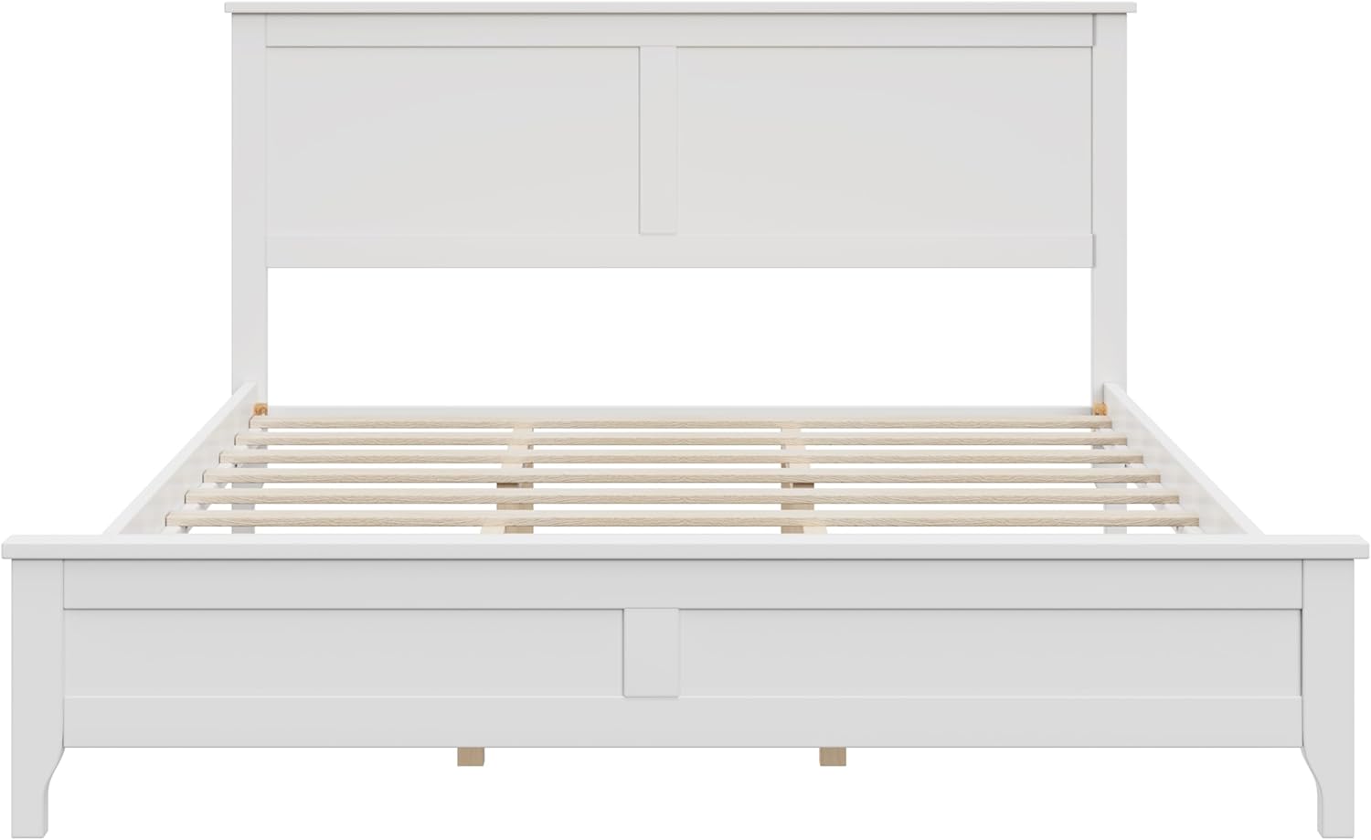 Queen Size Wood Bed Frame and Headboard, Modern Retro White Platform Beds Frames, Sturdy and Durable Design Mid Century Rustic Wooden Bedroom Set, No Box Spring Needed (White, Queen)