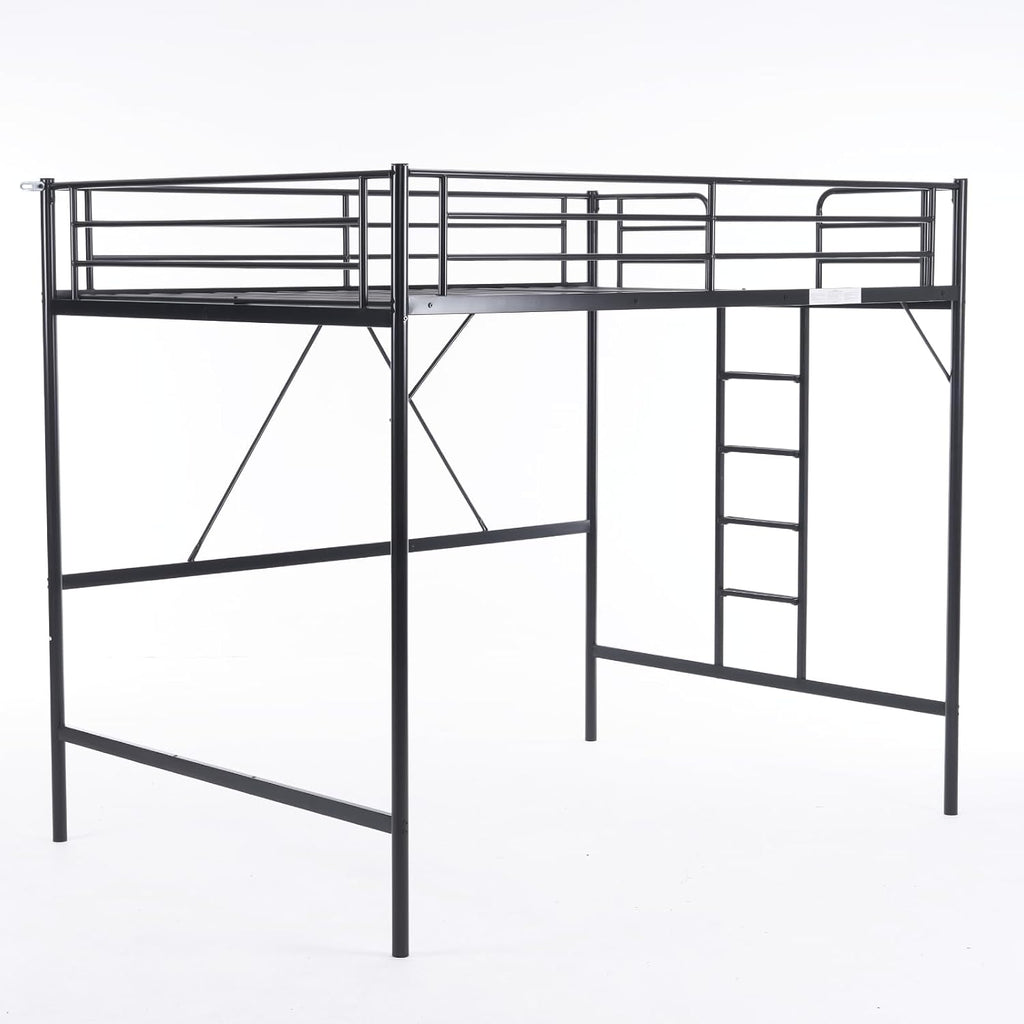 VINGLI Loft Bed Full Size with Flat Rungs for Adults, Kids and Young Teens, No Box Spring Required,Heavy Duty Metal Slat Support,Black