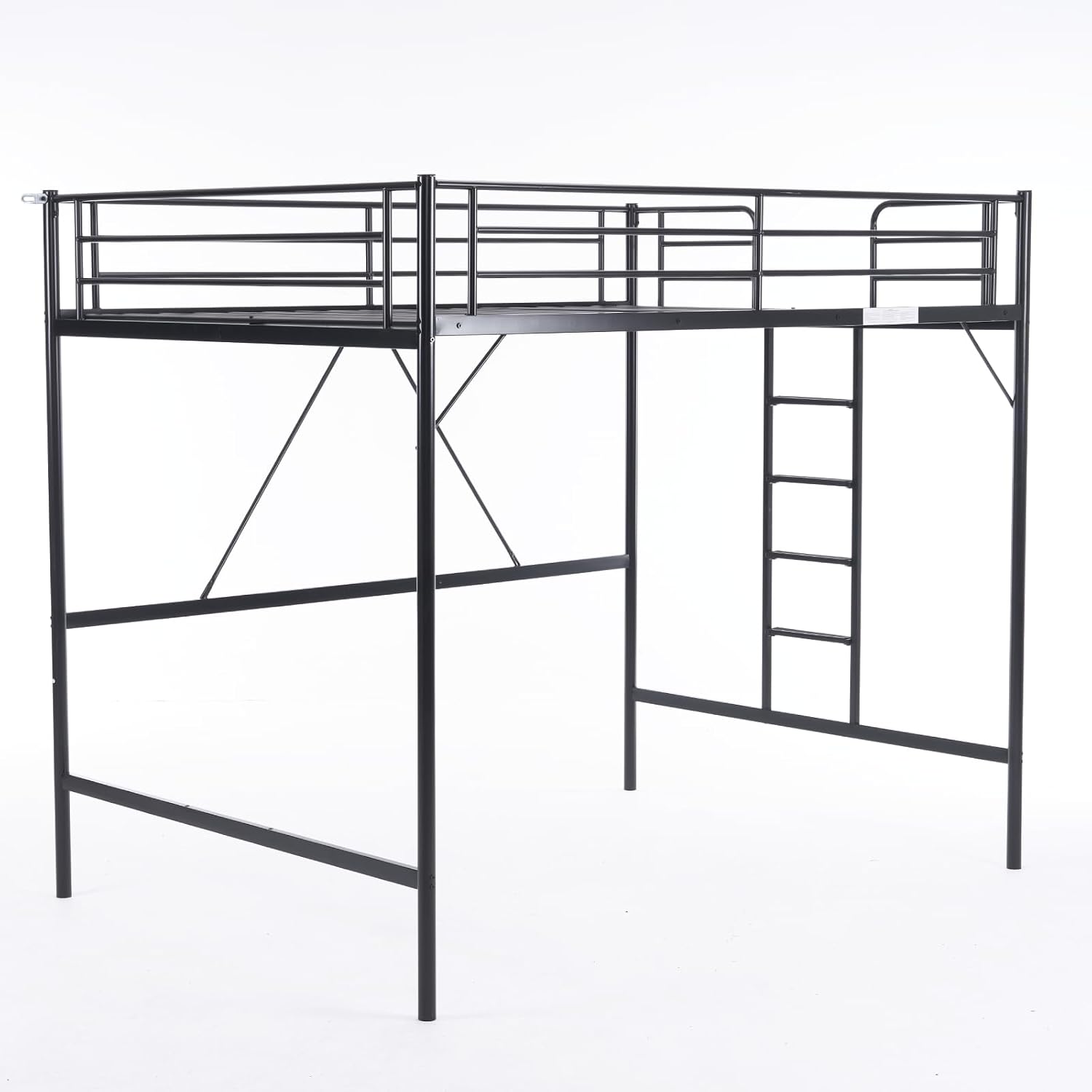 VINGLI Loft Bed Full Size with Flat Rungs for Adults, Kids and Young Teens, No Box Spring Required,Heavy Duty Metal Slat Support,Black