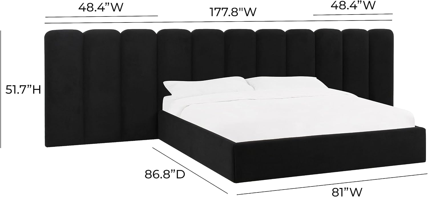 Tov Furniture Palani Black Velvet Wings - Queen or King (Set of 2)