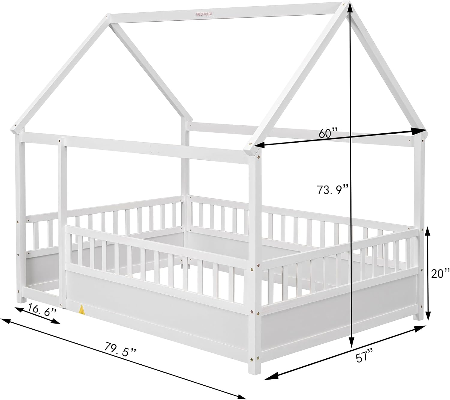 Bellemave Montessori Bed Full Size, Full Floor Bed with High Fence, House Beds for Kids, Girls, Boys, Easy Assemble Montessori Floor Beds, White