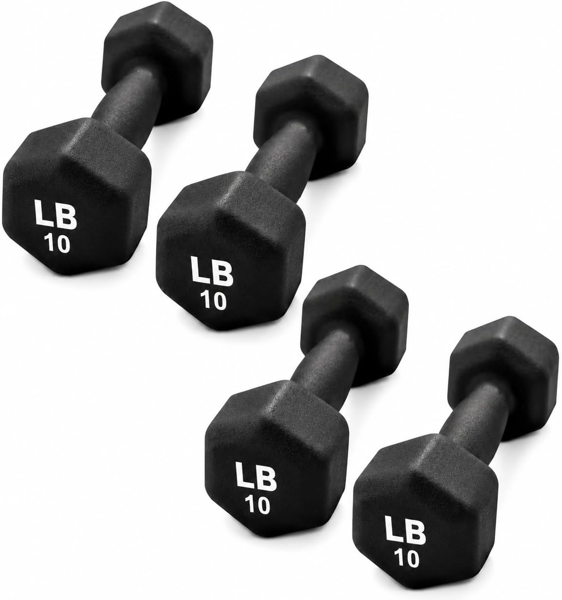 Neoprene Hexagon Dumbbells with Cast Ergo Handle (1 to 15lbs Pack of 1, 2, 4) | Durable Anti-Slip Exercise & Fitness Strength Training Free Weights for Home Gym | Black | For Men & Women