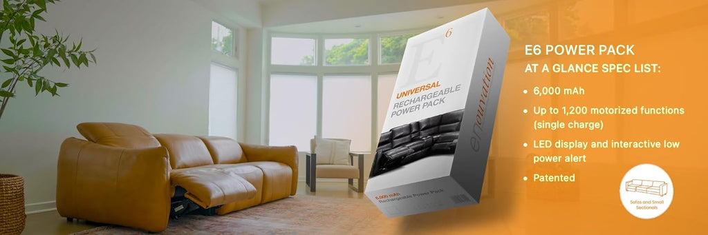 Enouvation E6 Cordless High-Capacity Power Pack, 6000mAh Rechargeable Battery for Motion Recliners, Lift Chairs, Sofas, and Sectionals