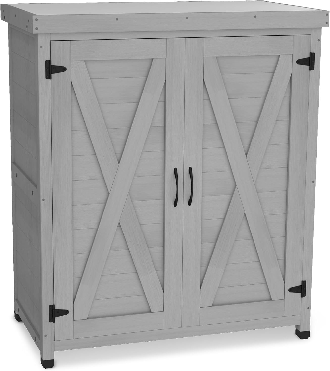 Potting Bench with Storage Cabinet and Metal Table Top for Outdoor Patio,Outdoor Work Station Table